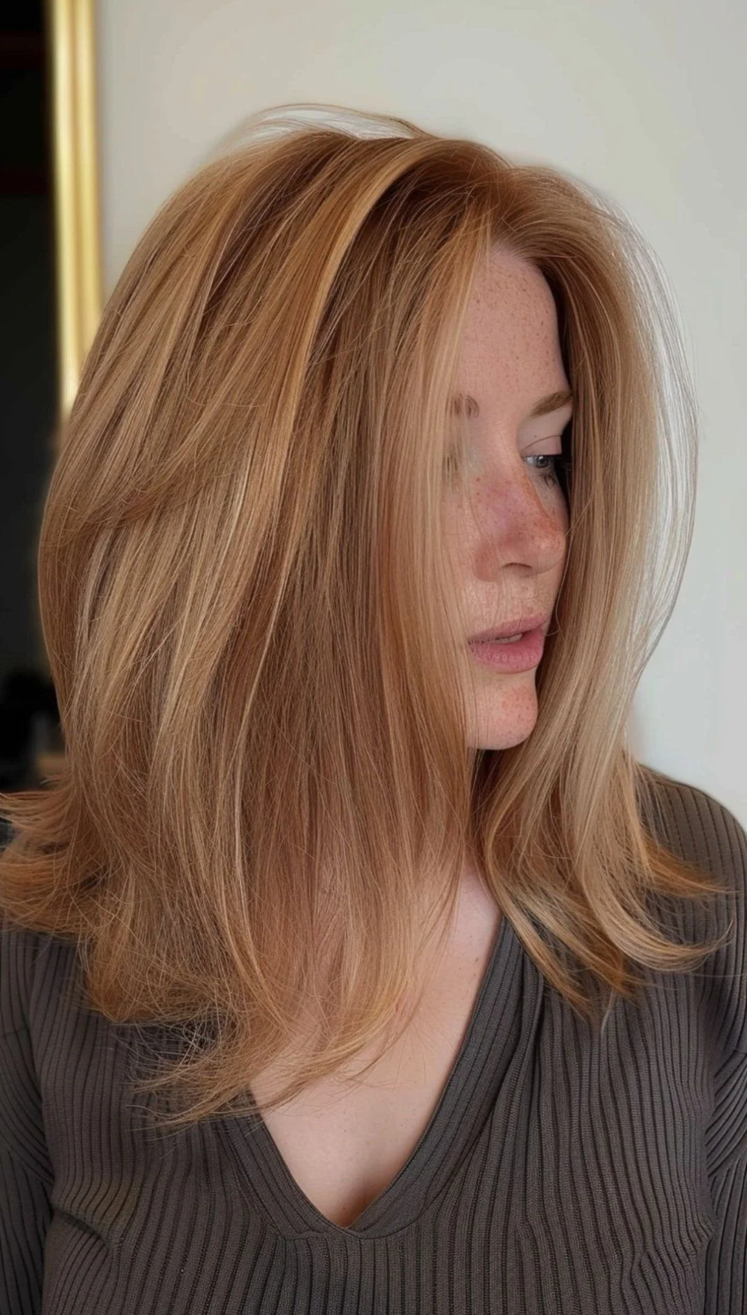 Capas frontales desde los pómulos en cabello cobrizo